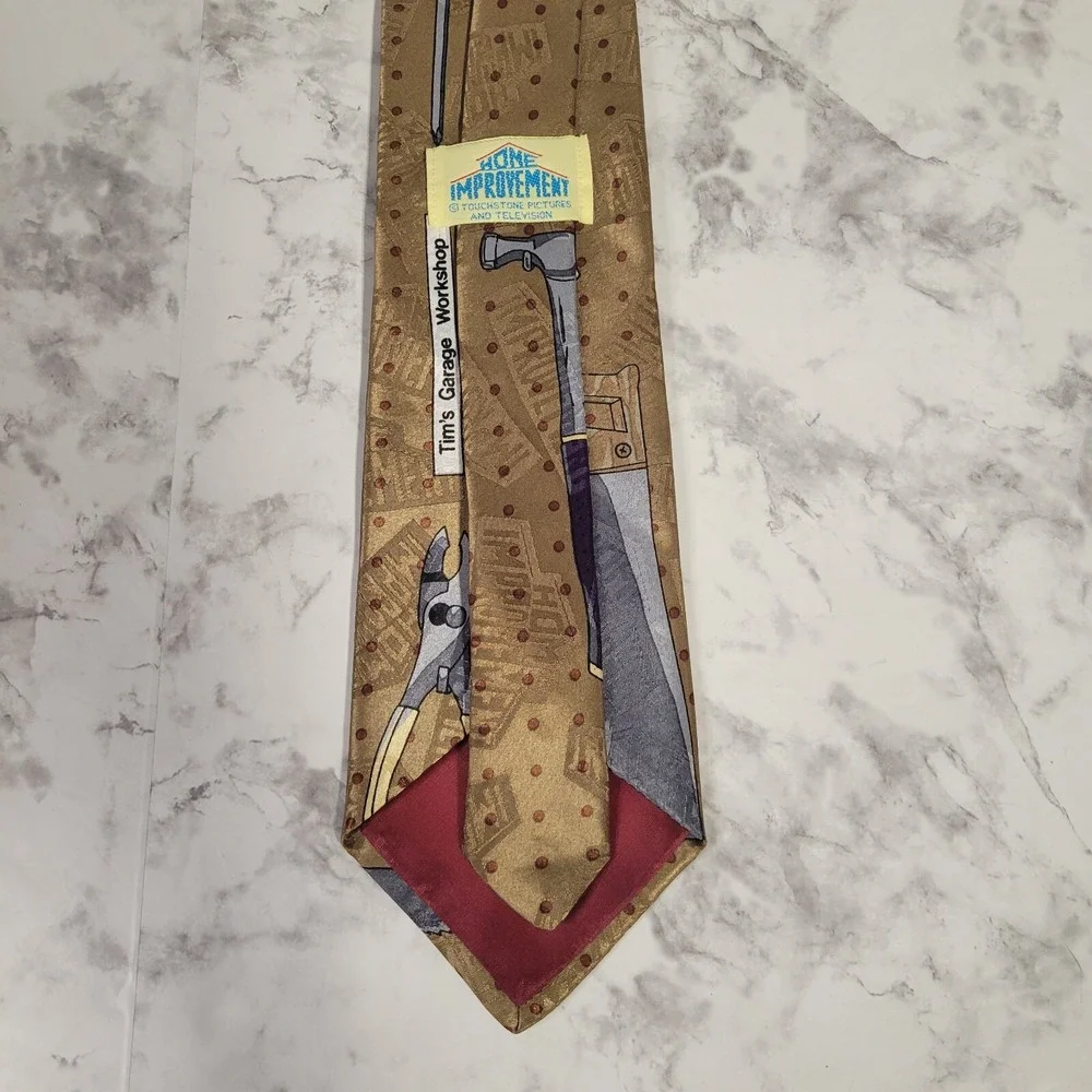 Vintage Home Improvement TV Show Tie‎ Tim's Garage Workshop Tools Tan Brown 90s